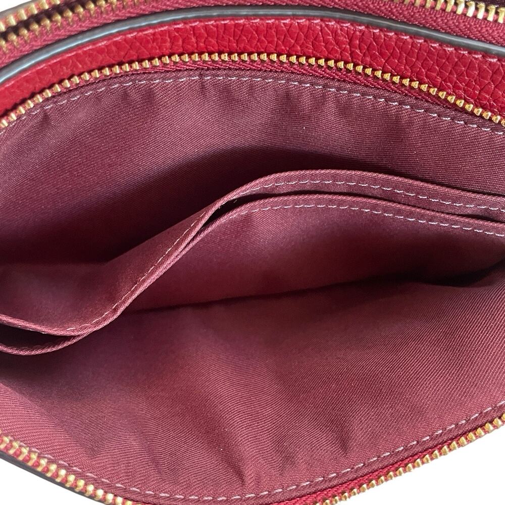 COACH C5576 Brown Signature Canvas 1941 Red Leather Double Zip Wristlet Wallet - Picture 8 of 9